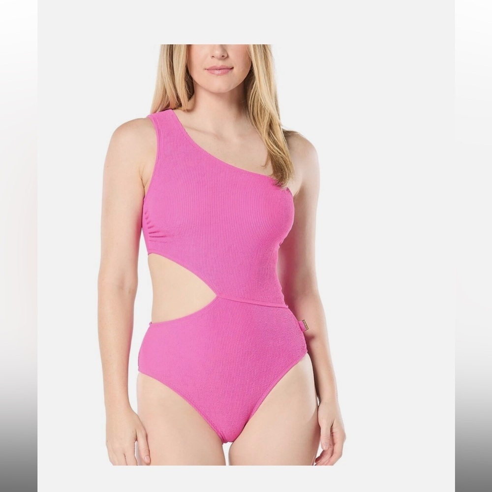 NWT Michael Kors Women's One-Shoulder Side-Cutout Swimsuit Cerise size…12